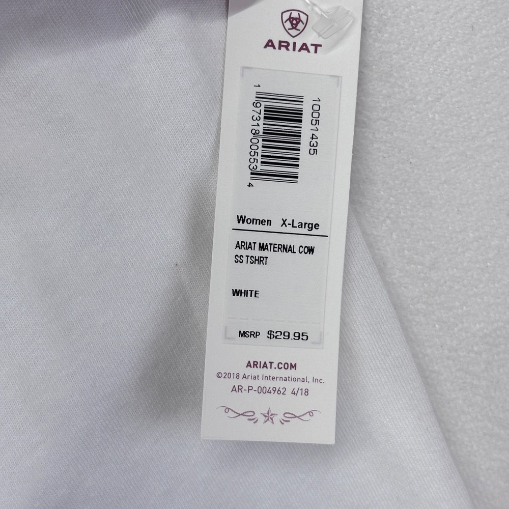 Ariat Women's XL T Shirt New White Short Sleeve Boyfriend Fit Longhorn‎ Cow - Picture 6 of 10